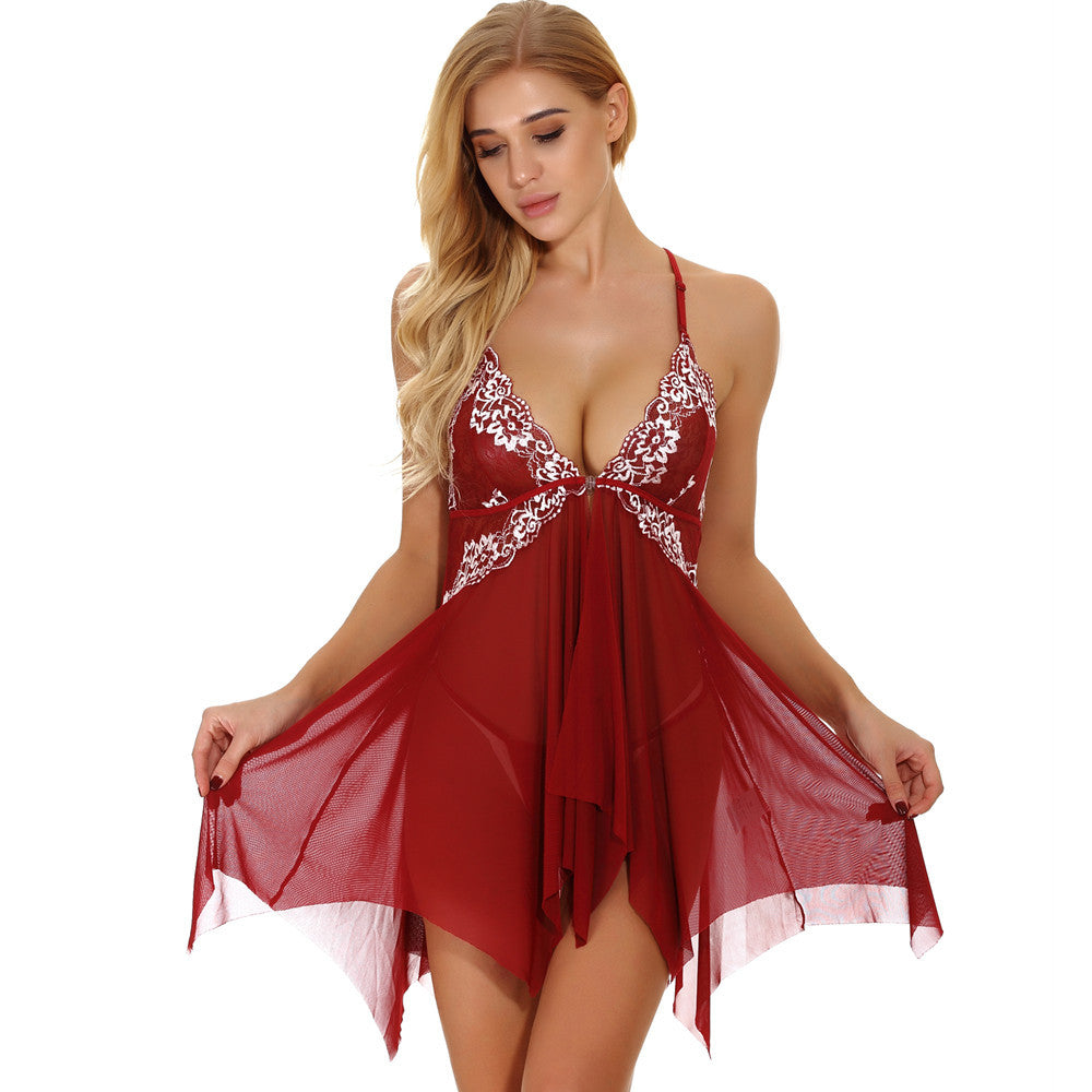 Front Close Embroidery Lace Babydoll