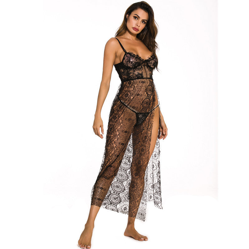 Eyelash Lace Slip Dress With High Slit