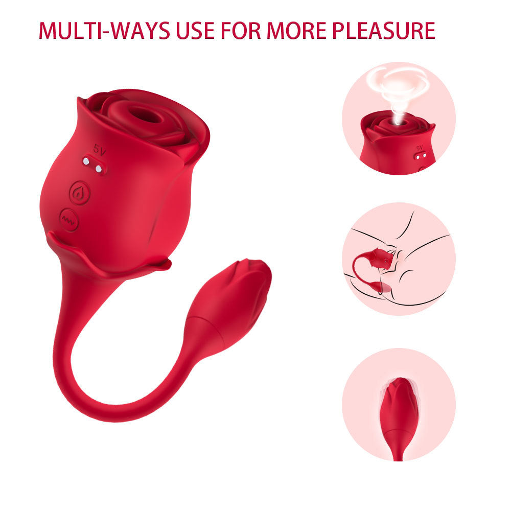 2-in-1 Deeppink Clit Sucker With Bud Vibrator