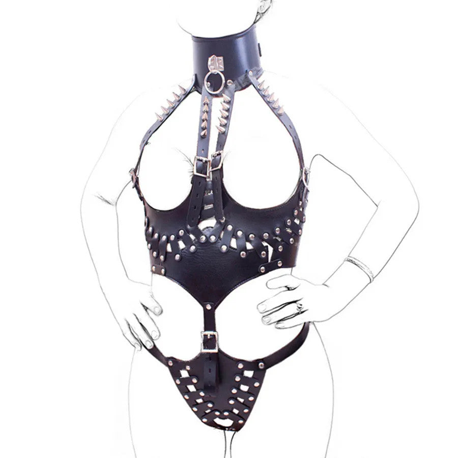 Adjustable Queen PU Leather Costume Bondage Harness